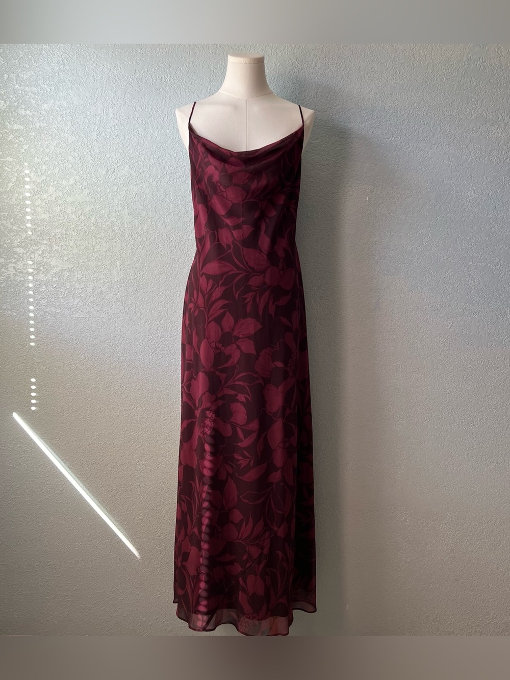 Banana Republic Burgundy Floral Cowl Neck Maxi Slip Dress Size M